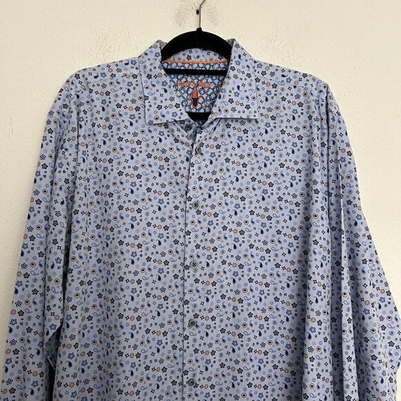 Visconti Black Blue Floral Stars Long Sleeve Button Down Shirt Flip Cuff Size XL - Picture 3 of 10